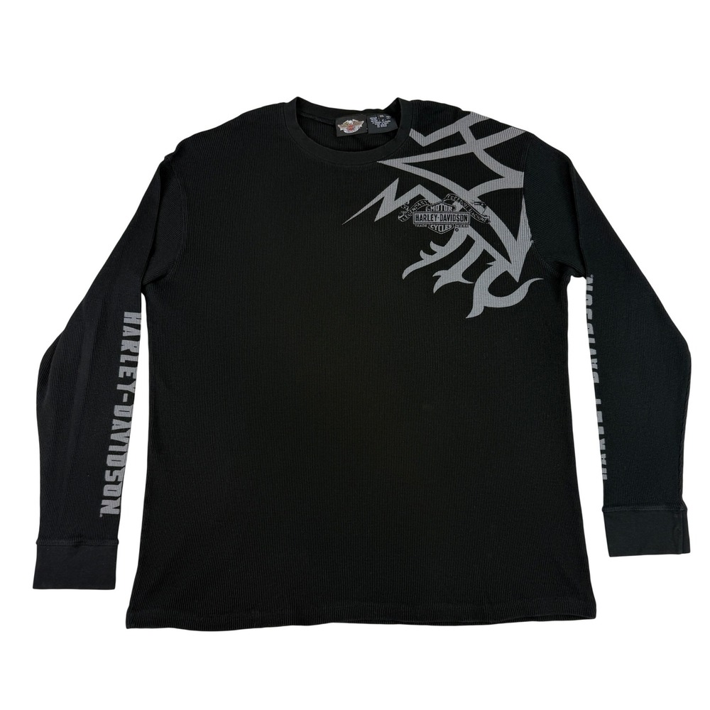 Harley Davidson Thermal Shirt Mens 2XL Black Long Sleeve Tribal Eagle‎ Graphic
